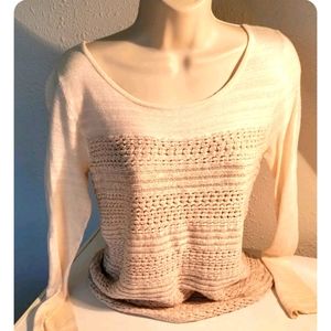 Lucky Brand Live In Love Sweater Womens Medium M Open Knit Crocheted wool blend